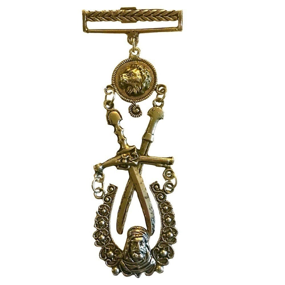 Vintage 80s Gold-Tone Lion Sword Brooch